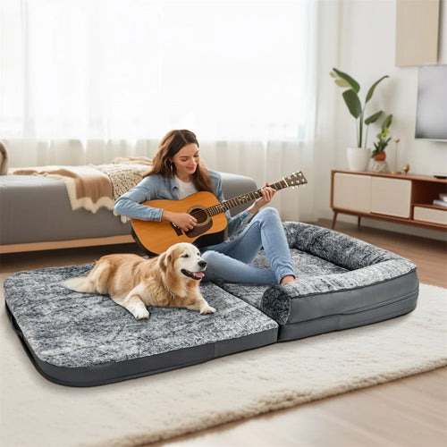 180cm Human-Size Giant Dog Bed – Foldable Calming Orthopedic Pet Bed with Plush Cover