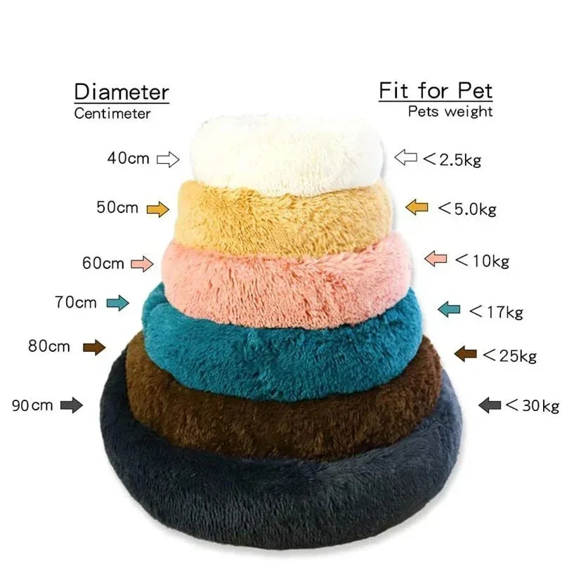 Stack of colorful pet toys with size and weight information on a white background