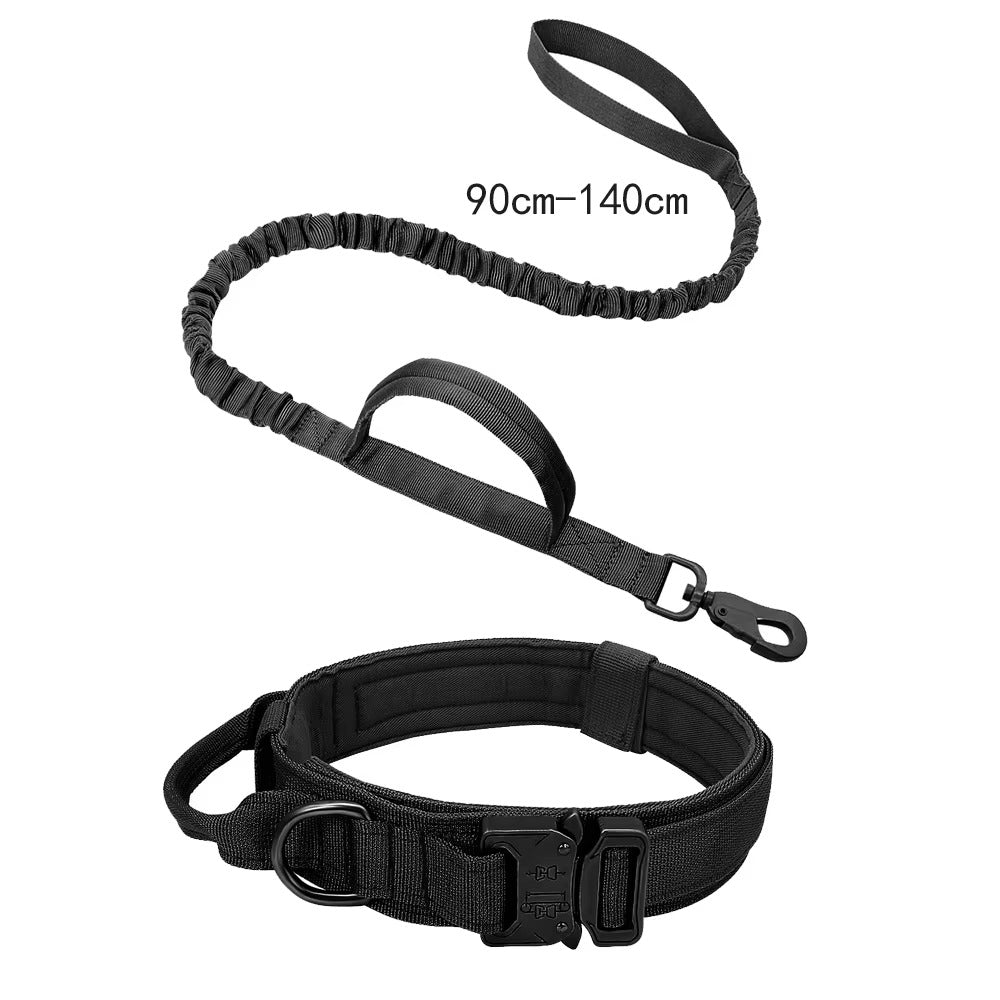 Heavy Duty Tactical Dog Collar & Elastic Leash Set