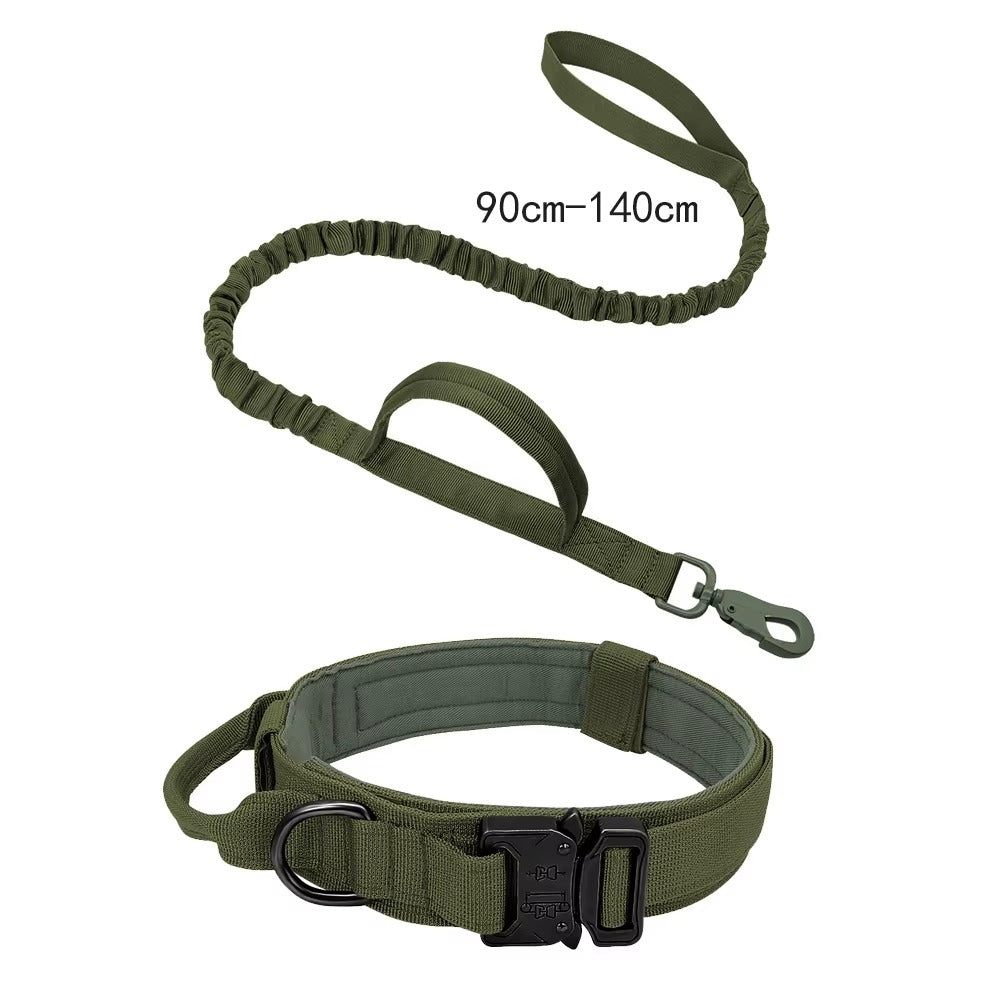 Heavy Duty Tactical Dog Collar & Elastic Leash Set